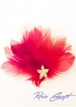 Луксозна дизайнерска брошка- украса за коса с пера и кристали - цвят червено Red Bird