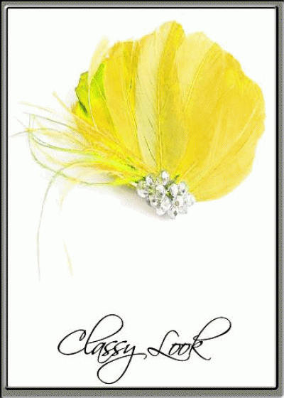 Луксозна дизайнерска брошка- украса за коса с пера и кристали - цвят жълто
