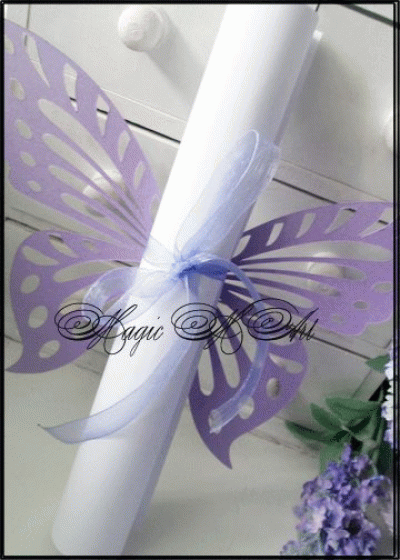 Пеперуда за покана за сватба тип Папирус Пеперуда модел Art Deco лилава перла
