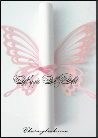 Сватбена пеперуда за покана тип Папирус Пеперуда модел Cinderella - розово