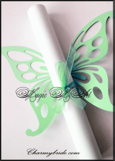 Сватбена пеперуда за покана тип Папирус Пеперуда модел Story светло зелено