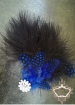 Украса за коса с пера и кристали в черно и синьо - Black and Blue Bird
